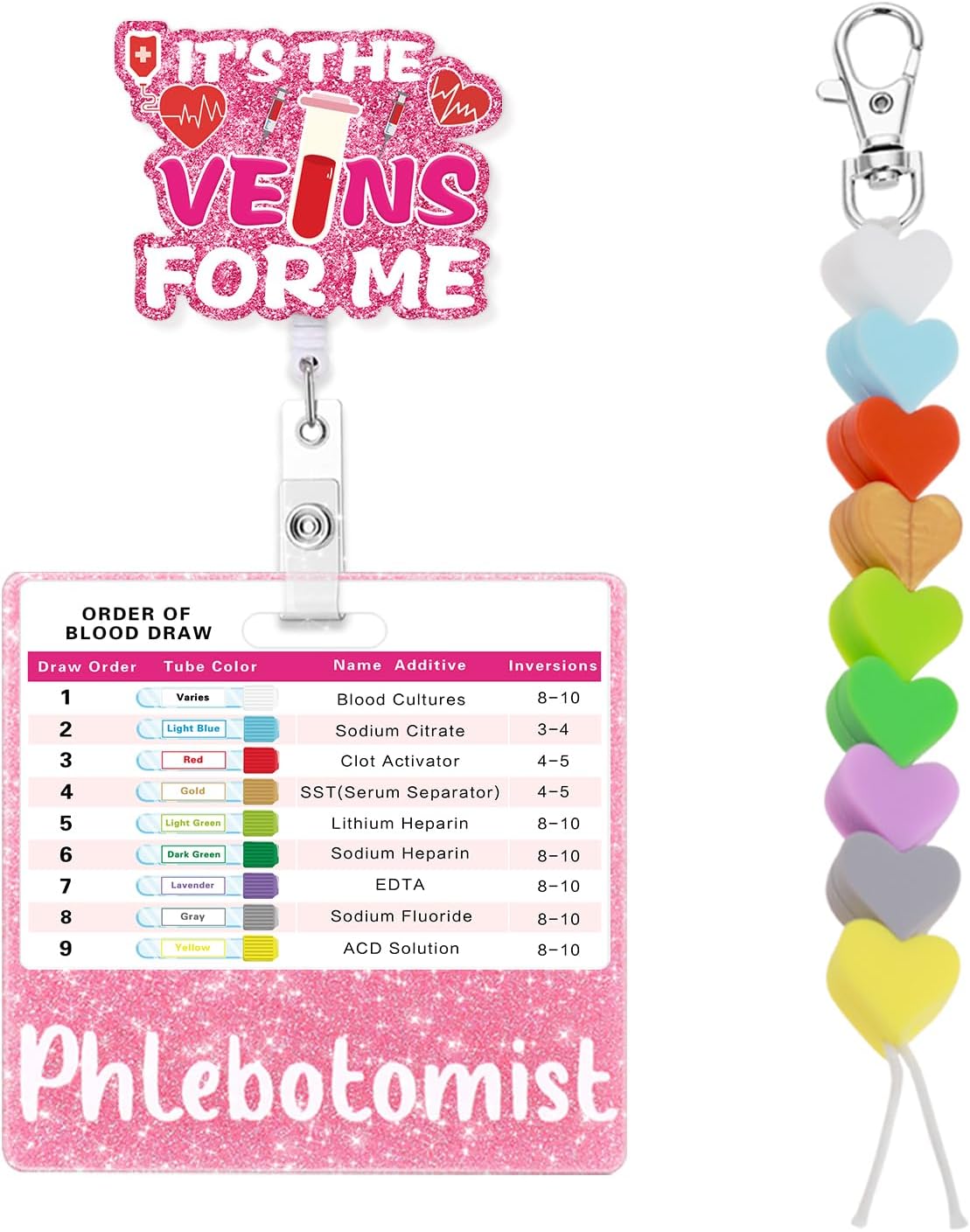 Phlebotomy Badge Reel Set Order of Draw Badge Card Beads, Phlebotomy Essentials Phlebotomist Badge Reel Accessories