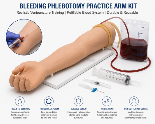 Professional Bleeding Phlebotomy Practice Arm Kit – Realistic Venipuncture Training Model with Refillable Blood System