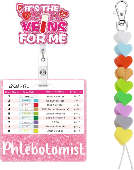 Phlebotomy Badge Reel Set Order of Draw Badge Card Beads, Phlebotomy Essentials Phlebotomist Badge Reel Accessories