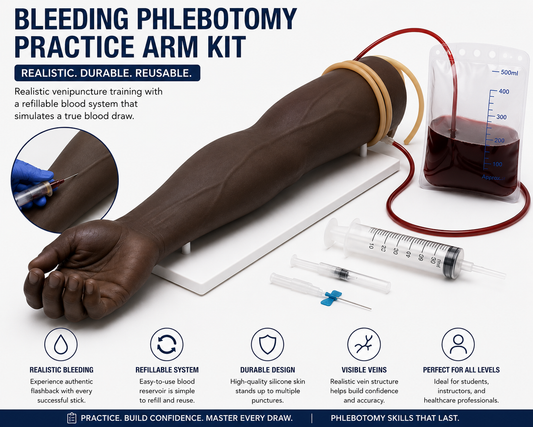 Professional Bleeding Phlebotomy Practice Arm Kit – Realistic Venipuncture Training Model with Refillable Blood System